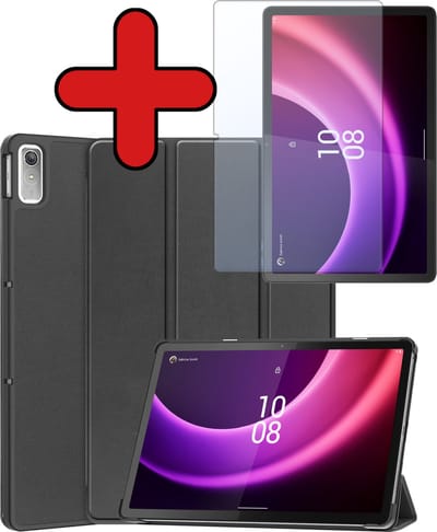 Hoesje - Geschikt voor Lenovo Tab P11 (2e / 2nd Generatie) - Met Screenprotector - Hardcover Book Case - Trifold Bookcase Hoes - Hard Cover - Tablethoes - Zwart