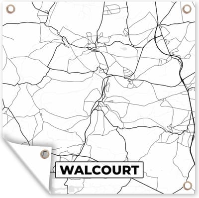 Tuin poster Stadskaart – Zwart Wit - Kaart – Walcourt – België – Plattegrond - 200x200 cm - Tuindoek