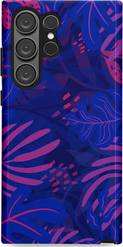 Casetastic hoesje geschikt voor Samsung Galaxy S23 Ultra - Dubbellaagse bescherming - Neon jungle blad - Fashion Case - Donkerblauw Lavendel Roze