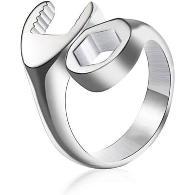 Creatief Ontwerp Hoge Kwaliteit Punk Goudkleur Roestvrij Staal Mechanische Moersleutel Ring Voor Mannen Vrouwen Hip Hop Rock Biker Sieraden 12 white