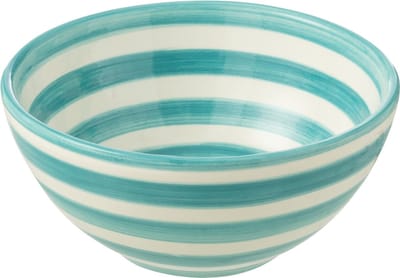 J-Line kom Granada Stripes High - keramiek - wit/aqua - small - Ø 14 cm