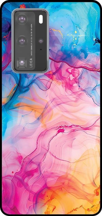 Smartphonica Telefoonhoesje Geschikt voor Huawei P40 Pro met Regenboog Acryl Marmer Opdruk - TPU Backcover Case Rainbow Acrylic Marble Design geschikt voor Huawei P40 Pro