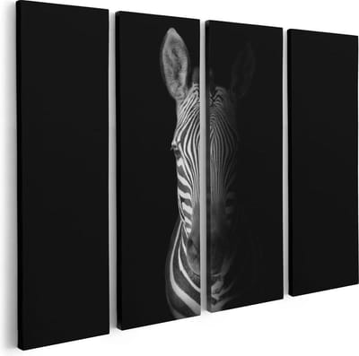Artaza Canvas Schilderij Vierluik Halve Zebra - Zwart Wit - 80x60 - Foto Op Canvas - Canvas Print
