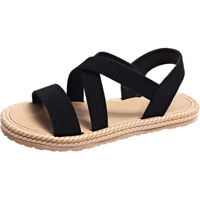 Elastische Kruisband Platte Sandalen voor Dames Zomer Lichtgewicht Antislip Strandsandalen Dames Comfort Zachte Zool Casual Schoenen 43 zwart