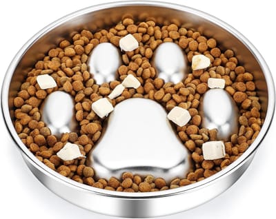 Slow Feeder Hondenbak Roestvrij Staal - Anti-Snuifen en Gezond Eten voor Honden (21 x 21 x 4 cm)