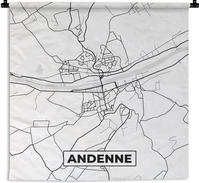 Wandkleed - Wanddoek - Zwart Wit – België – Plattegrond – Stadskaart – Kaart – Andenne - 180x180 cm - Wandtapijt