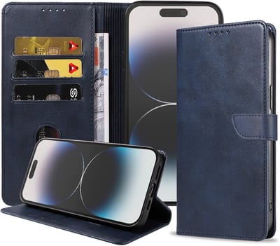 Geschikt voor iPhone 14 Pro Max Telefoonhoesje Kunstleer met Magnetisch lipje en Pasjeshouder Book Case met Klepje - Blauw - Smartphonica geschikt voor iPhone 14 Pro Max