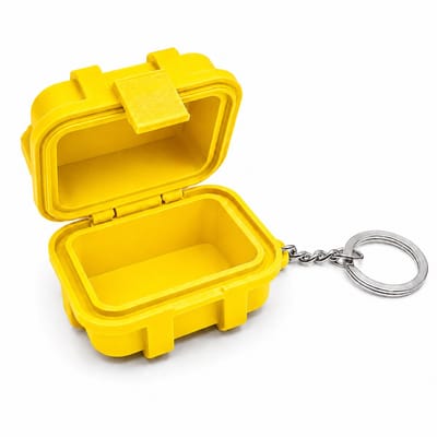 Mini Rugged Box Sleutelhanger – Waterdichte Hardcase Opbergdoos 6 × 5 × 4 cm – Pocket Organizer voor Sleutels, Geld, Pillen en SD-Kaarten – Geel