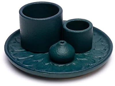Keramische palo santo, smudge en wierook brander bloemmotief petrol - ø13 cm x 6 cm