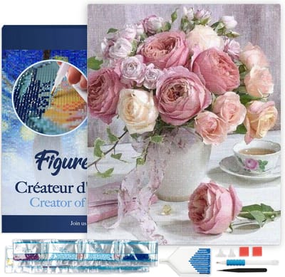 Figured'Art Diamond Painting set Volwassenen 40x50 cm met lijst Boeket rozen - 5D DIY Art full drill vierkante diamant - Canvas al ingelijst