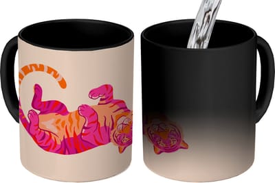 Magische Mok - Foto op Warmte Mokken - Koffiemok - Tijger - Roze - Oranje - Magic Mok - Beker - 350 ML - Theemok
