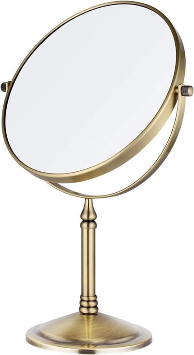 Make-up spiegel 10x vergroting goud draaibaar dubbelzijdig voor make-up scheren - diameter 20 cm