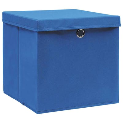 vidaXL - Opbergboxen - met - deksel - 10 - st - 32x32x32 - cm - stof - blauw