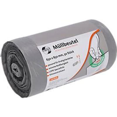 Deiss FIRST PLUS afvalzakken, met handvat, LDPE, 14 µm, grijs, B 630 x H 850 mm, 80 liter, 300 stuks
