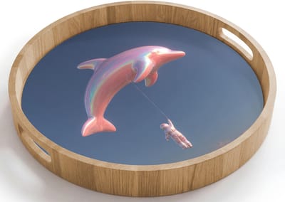 Dienblad rond 40x40 cm - Schootdienblad hout - Dolfijn - Roze - Astronaut - Borrelplank rechthoek - Plateau houten dienbladen