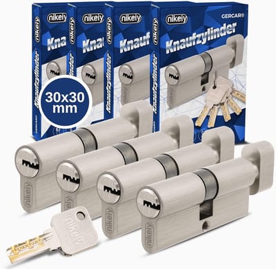 Knopcilinderslotenset 30/30 - Massieve Cilindersloten met Sleutels - Set van 4