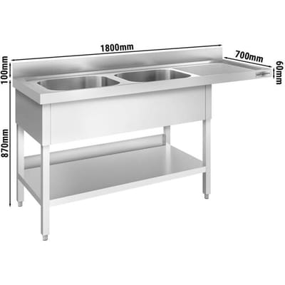 GGM Gastro Spülmaschinen-Spültisch - 1800x700mm - mit 2 Becken links Zilver