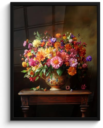 Poster in lijst - Fotolijst 50x70 cm - Posters - Kleuren - Boeket - Vaas - Hout - Posterlijst zwart - Decoratie - Wanddecoratie woonkamer - Muurdecoratie slaapkamer