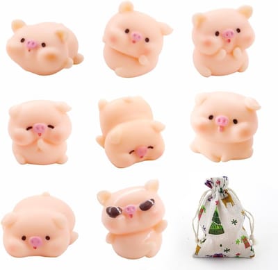 Geluksvarkentjes Mini Figuren - Geluksbrenger Varkentjes - Decoratie Handwerk - Set van 8 Stuks - 32mm Hoog - Roze