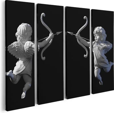 Artaza Canvas Schilderij Vierluik Valentijns Engelen - Cupido - 80x60 - Foto Op Canvas - Canvas Print