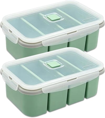 Siliconen Vriezer Mallen voor Soep en Sauzen - 2 Stuks, Extra Grote Voedselcontainers met Deksel, Ideaal voor IJsblokjes en Bouillon