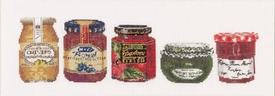 Thea Gouverneur - Borduurpakket met telpatroon - 3047A - Voorgesorteerde DMC Garens - Jampotjes - Aida - 13 cm x 36 cm - DIY Kit
