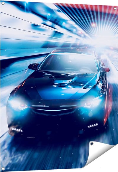 Gards Tuinposter Zwarte Sportwagen Auto - Abstract - 80x100 cm - Tuindoek - Tuindecoratie - Wanddecoratie buiten - Tuinschilderij