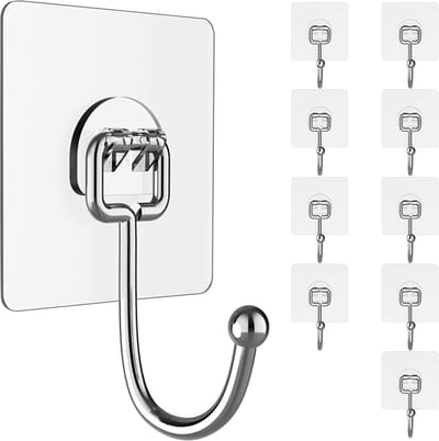 10 stuks grote zelfklevende haken Heavy Duty 20 kg (max), verwijderbare kleverige wandhaken om op te hangen, waterdichte roestvrije handdoek- en jashaken voor badkamer, keuken, kantoor (10
