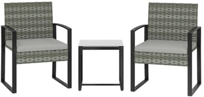 Rotan bistroset, 3-delige tuinset met 2 tuinstoelen, salontafel en afneembare kussens in lichtgrijs