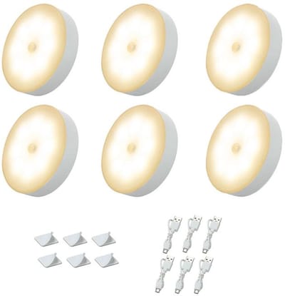 KZQ Set van zes LED-nachtlampjes - 8,6 cm sensorlampje - draadloos oplaadbaar wandlampje - magnetisch - met schemersensor - geschikt voor trappenhuizen, keukens, kasten en andere ruimtes.