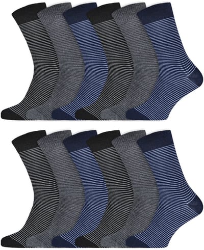 Gestreepte herensokken | Katoen | Merk: Gianvaglia | Kleur: Blauw | Maat: 39-42/ 43-46 | 12 Paar