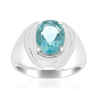 Cavill - Zilveren Ring - 925 Sterling Zilver met Palladium - 1,615 ct Ovale Braldu Fluoriet - Handgemaakt, Modern Design, Aquablauw Lichtspel