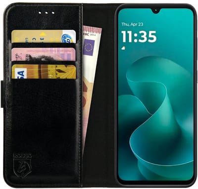 Rosso Element Geschikt voor Motorola Moto G06 | Wallet Book Case | Portemonnee Hoesje | 3 Pasjes | Magneetsluiting | Stand Functie | Zwart