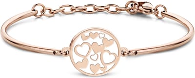 CO88 Collection Inspirational 8CB-90391 Stalen Armband met Hanger - Hartjes 17 mm - Cadeau voor haar - One-size - Rosékleurig