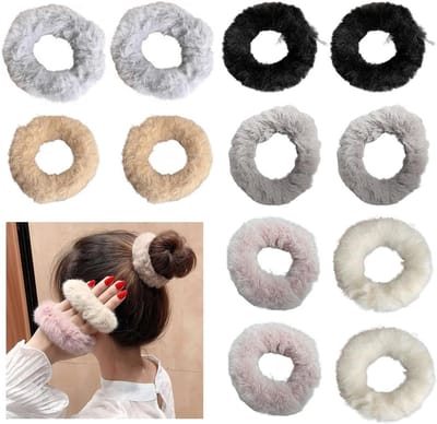 Set van 12 Scrunchies voor Vrouwen - Pluche Haaraccessoires voor de Herfst en Winter, Elastische Dikke Haarbanden en Clips voor Diverse Haarstijlen
