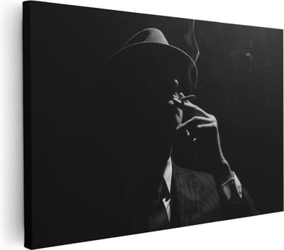 Artaza Canvas Schilderij Gangster - 30x20 cm - Klein - Wanddecoratie Man - Muurdecoratie Portret - Schilderijen Op Canvas Zwart Wit