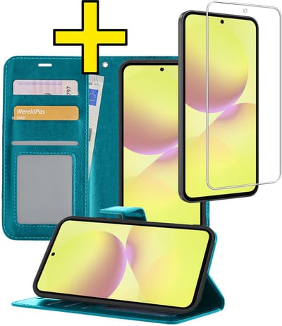 Hoesje - Met Screenprotector - Geschikt voor Samsung Galaxy A36 - Luxe Pasjeshouder - Bookcase Portemonee - Flip Case - Kunstleer Book Case - Flipcase - Book Cover - Walletcase - Portemonneehoes - Telefoonhoesjes - Turquoise