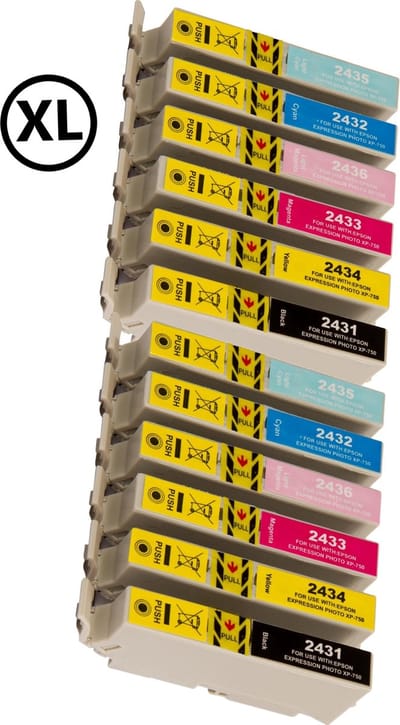 Huismerk geschikt voor Epson 24XL Inktpatronen (12X) - XP-55 - XP-750 - XP-760 - XP-860 - XP-950 - XP-960 - XP-970