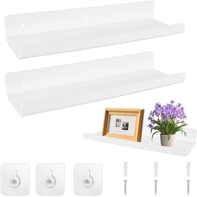 Wandplank zonder boren, 30 cm - Zwevende Plank voor Badkamer, Woonkamer, Slaapkamer, Keuken - Zelfklevende Acryl Planken (2 stuks)