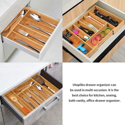 Uitbreidbare Bestek Organizer Lade - Bamboe - Organiseer en Bewaar Bestek en Gadget - 29.2 x 38.1 x 5 cm