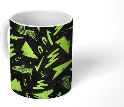 Mok - Koffiemok - Vormen - Pijlen - Abstract - Zwart - Mokken - 350 ML - Beker - Koffiemokken - Theemok
