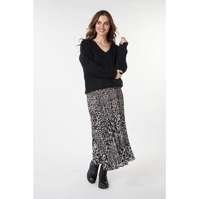 EsQualo Skirt Plisse Scattered Illusion Print Maat: 34 | Maxi Rokken Outlet | Dames | Zwart