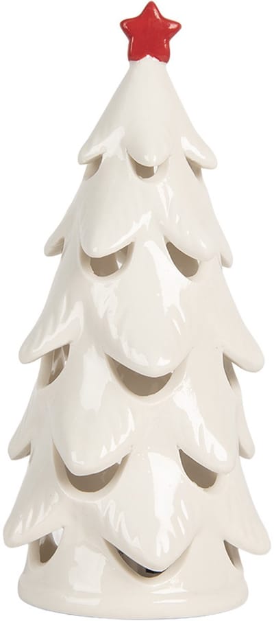 Clayre & Eef Kerstdecoratie met LED-verlichting Kerstboom Ø 9x19 cm Wit Keramiek