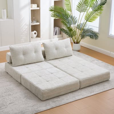 MODENUIT Slaapbank 79x79x57 cm - Opvouwbaar Met Rugleuning - Voor Woonkamer Of Logeerkamer - Chenille Beige