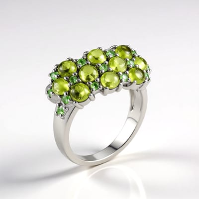 Cavill - 2.277 ct Groene Vesuvianiet en Tsavoriet - 925 Sterling Zilver Platina Geplateerd - Elegante Natuursteen Ring Dames