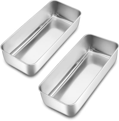 Dailygoods - Homikit 2 stuks 30,5 cm grote bakvorm van roestvrij staal, voor cake, brood en toast, rechthoekige bakvorm, bakvorm, 7,6 cm diepte, gezond en niet giftig, vaatwasmachinebestendig