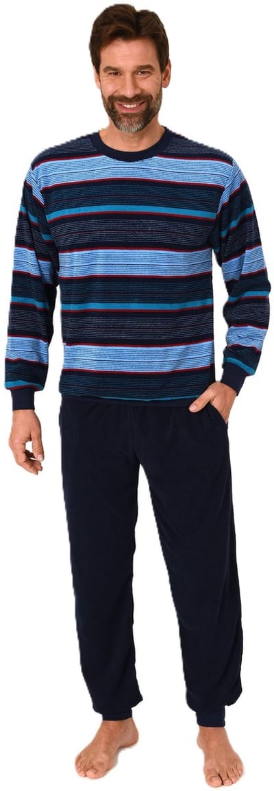 Heren pyjama in badstof met manchetten in een stijlvolle blokstreep-look - ook in oversize