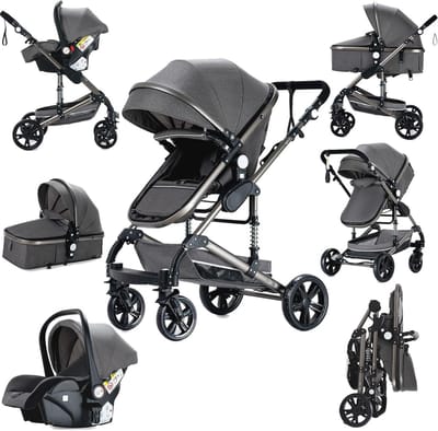 3-in-1 Combi Kinderwagen - Opvouwbaar - Omkeerbare Tweeweg-stuur - Voor Pasgeborenen en Peuters