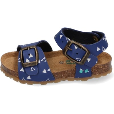Bunnies JR - maat 21- Bonny Beach Jongens Sandalen - Blauw/Print - Leer - Gesp