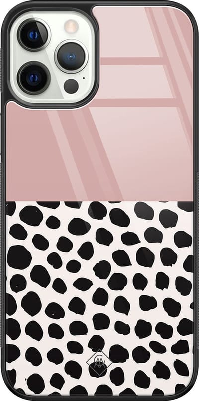Casimoda® hoesje - Geschikt voor iPhone 12 Pro - Stippen roze - Luxe Hard Case Zwart - Backcover telefoonhoesje - Roze